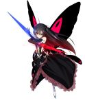  1girl accel_world ahoge black_dress black_eyes black_gloves black_hair butterfly_wings dress elbow_gloves floating_hair full_body gloves hair_between_eyes kuroyukihime long_hair simple_background solo white_background wings 