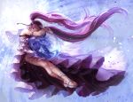  1boy 1girl absurdly_long_hair armband artist_name asterios_(fate/grand_order) aureolin31 bangs bare_shoulders bead_bracelet beads bracelet commentary_request crystal_ball cuffs dress euryale expressionless fate/grand_order fate/hollow_ataraxia fate_(series) floating_hair flower flying full_body hair_flower hair_ornament hair_over_one_eye hairband head_rest highres holding holding_weapon horns jewelry light light_rays lolita_hairband long_hair looking_at_viewer looking_to_the_side muscle open_mouth petals purple_dress purple_hair red_eyes ring shackles shirtless shoes sleeveless sleeveless_dress sphere star thigh_strap twintails very_long_hair violet_eyes weapon white_dress white_hair white_shoes wind 