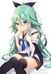  blue_eyes blush dress green_hair hair_pins kantai_collection long_hair personification ribbon seifuku yamakaze_(kantai_collection) 