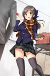  1boy 1girl absurdres bag food fruit highres idolmaster idolmaster_cinderella_girls mokufuu scarf school_uniform strawberry tachibana_arisu thigh-highs 