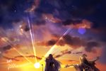  1boy 1girl backlighting clouds evening from_behind inuyasha outstretched_arms pixiv_id rin_(inuyasha) running sesshoumaru side_ponytail sky spread_arms sun sunlight sunset tougetsu_sou twilight 