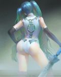  1girl ass black_gloves chromatic_aberration commentary_request elbow_gloves from_behind gloves green_hair hand_on_hip head_tilt highres liu_pengcheng number original solo twintails umbrella 