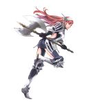  1girl arm_guards armor armored_boots axe backless_outfit battle_axe boots fire_emblem fire_emblem:_kakusei fire_emblem_heroes full_body highres holding holding_weapon legs_up long_hair maid_headdress official_art red_eyes redhead serge_(fire_emblem) solo transparent_background wada_sachiko weapon 