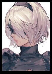  1girl blindfold grey_eyes hairband kitsune_n mole mole_under_mouth nier_(series) nier_automata solo yorha_no._2_type_b 