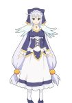  1girl blue_shoes collarbone dress eris_(konosuba) eyebrows_visible_through_hair full_body hat jewelry kono_subarashii_sekai_ni_shukufuku_wo! long_hair looking_at_viewer necklace official_art shoes silver_hair simple_background smile solo standing very_long_hair violet_eyes white_background white_legwear 