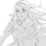  1girl aisutabetao cape cloak falchion_(fire_emblem) fire_emblem fire_emblem:_kakusei gloves long_hair looking_at_viewer lucina monochrome open_mouth simple_background solo tears tiara white_background 