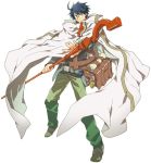  ahoge bag black_hair black_shirt cape glasses green_pants hara_kazuhiro holding log_horizon official_art pants shiroe shirt simple_background spiky_hair staff white_background 