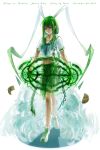  2013 antennae artist_name blue_eyes character_name copyright_name dated green_hair hairband long_hair magic melon-pult midriff navel personification plants_vs_zombies school_uniform serafuku solo very_long_hair wail_(wailwind) white_background 