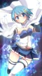  artist_request blue_hair boots gloves hair_ornament mahou_shoujo_madoka_magica miki_sayaka outstretched_arm outstretched_hand smile thigh-highs thigh_boots white_gloves 