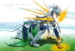  1boy 2013 armor armored_boots back boots chains character_name copyright_name dated grey_hair helmet long_hair male_focus personification plants_vs_zombies ponytail solo spikerock wail_(wailwind) 
