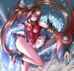 1girl artist_request bare_shoulders boots breasts brown_eyes brown_hair china_dress chinese_clothes detached_sleeves dress guilty_gear hair_ornament highres kuradoberi_jam large_breasts long_hair panties skirt smile solo underwear very_long_hair
