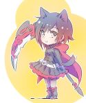  1girl animal_ears black_hair cape cat_ears cat_tail chibi commentary_request crescent_rose grey_eyes iesupa ruby_rose rwby smile solo tail tail_wagging 