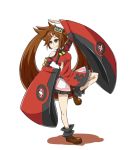 1girl bare_shoulders boots breasts brown_eyes brown_hair china_dress chinese_clothes detached_sleeves dress guilty_gear hair_ornament hair_ring highres kuradoberi_jam large_breasts long_hair makai skirt smile solo twintails very_long_hair