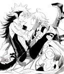  2boys :q abs ahoge animal_ears armor armored_boots boots carrying couple european_clothes fire_emblem fire_emblem_if flannel_(fire_emblem_if) gloves greyscale leg_lift long_hair male_focus male_my_unit_(fire_emblem_if) monochrome multicolored_hair multiple_boys my_unit_(fire_emblem_if) pointy_ears princess_carry tail toned toned_male tongue tongue_out torisudesu twitter_username wolf_boy wolf_ears wolf_tail yaoi 