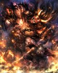  armor breastplate chains commentary_request demon fire glowing glowing_eyes horns katana nioh shoulder_pads steel_ball sword tako_(pixiv8535) weapon white_hair william_(nioh) yomi 
