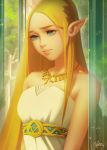  1girl blonde_hair dress jewelry lisa_buijteweg necklace pointy_ears princess_zelda solo strapless strapless_dress the_legend_of_zelda the_legend_of_zelda:_breath_of_the_wild upper_body 