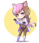  animal_ears boots brown_eyes brown_hair cat_ears cat_girl cat_tail chibi commentary_request heterochromia iesupa jewelry multicolored_hair necklace neo_(rwby) paw_pose pink_hair rwby tail violet_eyes 