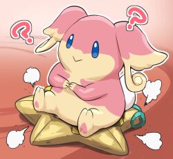  ? ?? absurdres audino blue_eyes crossover full_body highres kirby_(series) kirby_air_ride kirby_air_riders no_humans outline pokemon pokemon_(creature) pokemon_focus sitting spicyichizo staryu warp_star white_outline 