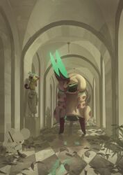  absurdres animal_focus antennae aqua_eyes armor black_eyes broom bug centipede colored_sclera colored_skin grookey highres holding holding_broom holding_stick horns king_joe_(neoroto) maushold maushold_(family_of_three) mega_pokemon mega_scolipede monkey mouse_(animal) multicolored_skin no_humans pokemon pokemon_(creature) pokemon_focus scolipede statue stick sweeping tail yellow_eyes yellow_sclera 