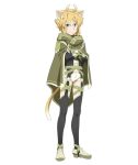  1girl animal_ears argo_the_rat black_legwear blonde_hair cape cat_ears cat_tail crossed_arms facial_mark full_body green_eyes looking_at_viewer official_art short_hiar short_shorts shorts simple_background smile solo standing sword_art_online tail thigh-highs white_background white_shorts 