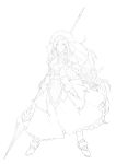  1girl armor armored_dress dokidoki!_precure gauntlets greaves highres kazuma_muramasa lineart long_hair looking_up marie_ange monochrome parted_lips polearm precure simple_background solo spear very_long_hair weapon white_background 