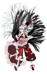  2girls absurdly_long_hair absurdres arm_around_waist artist_request baggy_pants black_eyes black_hair blunt_bangs blunt_ends boots bow brown_sandals closed_mouth collared_shirt commentary_request commission dot_nose floating_clothes floating_hair footwear_bow frilled_shirt_collar frilled_skirt frilled_sleeves frills fujiwara_no_mokou full_body geta grey_shirt hair_between_eyes hair_bow hair_floating_upwards hand_on_another's_back highres hime_cut holding_hands houraisan_kaguya hug juliet_sleeves korean_commentary large_bow light_blush long_hair long_skirt long_sleeves looking_at_another multiple_girls multiple_hair_bows ofuda ofuda_on_clothes one_eye_closed pants pink_shirt pleated_skirt puffy_sleeves red_boots red_bow red_eyes red_garter red_pants red_skirt sandals second-party_source shirt simple_background skirt sleeve_garter smile socks straight_hair suspenders tabi touhou two-tone_bow v-shaped_eyebrows very_long_hair white_background white_bow white_hair white_socks wide_sleeves yuri 