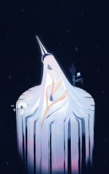  1other 2girls absurdly_long_hair absurdres arthropod_girl black_hair black_skin bug butterfly colored_skin dress faceless floating_hair from_behind full_body giant giantess grand_mother_silk_(hollow_knight) highres holding holding_mask hollow_eyes hollow_knight hollow_knight:_silksong lace_(hollow_knight) long_hair long_sleeves mask multiple_girls no_mouth phantom_(hollow_knight) puffy_sleeves standing sunmk_s2 unworn_mask very_long_hair white_eyes white_hair white_mask 