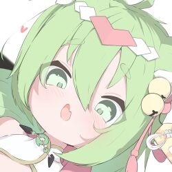 1girl artist_request cute green_eyes green_hair hair_accessories heart open_mouth surprised
