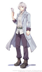  1boy ankle_boots antenna_hair arm_at_side artist_name belt bernard_heim black_boots boots breast_pocket buttons caesty coat collared_shirt commentary_request company_name copyright_notice dated_commentary dress_shirt english_text full_body glasses green_belt holding holding_paper korean_commentary lab_coat lapels legs_apart light_smile long_sleeves male_focus nexon notched_lapels official_art open_clothes open_coat orange_eyes pants paper pocket production_art purple_pants rimless_eyewear round_eyewear shirt sidelocks simple_background sleeve_cuffs solo split_mouth standing tales_weaver web_address white_background white_hair white_shirt white_sleeves wing_collar 