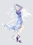  1girl blue_eyes dress full_body high_heels long_hair ponytail rwby simple_background solo weiss_schnee white_hair 