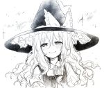  1girl blush bow hajin happy hat hat_bow kirisame_marisa long_hair looking_at_viewer sketch smile solo sparkle touhou wavy_hair witch_hat 