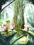  5girls absurdres arms_behind_back black_boots black_hair black_legwear blonde_hair blue_ribbon boots bow bowtie braid brown_hair dress forest from_behind gloves hair_ornament hair_ribbon hand_on_hip highres kanbe_kotori konohana_lucia long_hair multiple_girls nakatsu_shizuru nature ootori_chihaya pantyhose ponytail red_ribbon rewrite ribbon senri_akane silver_hair sitting thigh-highs tied_hair tree twintails white_dress white_gloves white_legwear zettai_ryouiki 