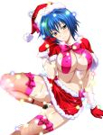  1girl blue_hair bow bowtie breasts capelet cleavage erect_nipples fishnet_legwear fishnets gloves green_hair hair_between_eyes hat head_tilt high_school_dxd highres large_breasts looking_at_viewer miniskirt multicolored_hair panties pink_bow pink_panties red_gloves red_hat red_skirt santa_costume santa_gloves santa_hat short_hair skirt sleeveless smile solo thigh-highs transparent_background two-tone_hair underwear xenovia_(high_school_dxd) yellow_eyes 
