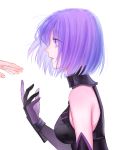  1girl bangs bare_shoulders breasts crying crying_with_eyes_open elbow_gloves fate/grand_order fate_(series) from_side gloves highres looking_at_another medium_breasts nipi27 parted_lips profile purple_gloves purple_hair shielder_(fate/grand_order) short_hair solo_focus tears upper_body violet_eyes white_background 