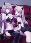  2girls animal_ears ass blonde_hair breasts cat_ears cat_tail collar fate/grand_order fate/stay_night fate_(series) highres jeanne_alter long_hair looking_at_viewer multiple_girls navel nipi27 open_mouth ruler_(fate/apocrypha) saber saber_alter short_hair tail yellow_eyes 
