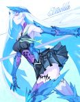 1girl armpits bare_shoulders blue_hair breasts fate/prototype fate/prototype:_fragments_of_blue_and_silver fate_(series) gauntlets greaves lancer_(fate/prototype_fragments) long_hair looking_at_viewer pleated_skirt ryuuzaki_ichi sailor_collar skirt solo very_long_hair violet_eyes 
