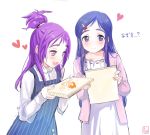  2girls :d blue_eyes blue_hair blush buttons collared_shirt dress eyebrows eyelashes fingernails from_side futari_wa_precure futari_wa_precure_splash_star hair_bun hair_ornament hairclip heart holding hyuuga_saki jacket long_hair long_sleeves looking_at_another mishou_mai multiple_girls notebook open_mouth pink_jacket precure purple_hair ribbon-trimmed_clothes ribbon-trimmed_dress ribbon_trim rushi_(bloodc) shirt signature simple_background sketch sketchbook sleeveless sleeveless_dress smile striped striped_clothes striped_dress tareme teeth thick_eyebrows tsurime upper_body vertical-striped_dress vertical_stripes violet_eyes white_background white_dress white_shirt yukishiro_honoka 