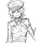  1girl breasts hat highres hudak older short_hair sketch smile soldier tanya_degurechaff uniform youjo_senki 