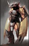  1boy armor claws digimon digimon_adventure gauntlets helmet highres horns monster no_humans ookaminoki solo spikes wargreymon 