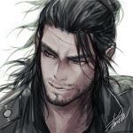  1boy beard black_hair danhu facial_hair final_fantasy final_fantasy_xv gladiolus_amicitia looking_at_viewer older scar smile solo 