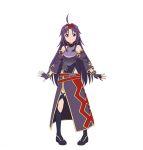  1girl ahoge breastplate detached_sleeves fingerless_gloves full_body gloves hairband long_hair looking_at_viewer official_art pointy_ears purple_hair purple_legwear red_eyes red_hairband simple_background skirt smile solo standing sword_art_online thigh-highs very_long_hair white_background yuuki_(sao) 