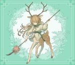  1girl antlers brown_hair centauroid closed_eyes deer_ears flower monster_girl original short_hair sktiims solo 