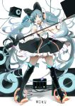  1girl aqua_eyes aqua_hair breasts bxr dress eyelashes gloves hatsune_miku headset long_hair looking_at_viewer open_mouth pale_skin sketch solo standing thigh-highs twintails very_long_hair vocaloid 