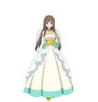  1girl accel_world blue_eyes bracelet brown_hair detached_sleeves dress eyebrows_visible_through_hair feathered_wings full_body hair_ornament jewelry kurasaki_fuuko long_hair looking_at_viewer necklace official_art simple_background sleeveless sleeveless_dress smile solo standing strapless strapless_dress very_long_hair white_background white_wings wings 
