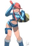  absurdres blue_eyes breasts fuuro_(pokemon) gloves highres midriff pokemon pokemon_(game) pokemon_bw redhead shorts tesshii_(riza4828) 