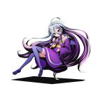  1girl ahoge blue_legwear collarbone divine_gate dress floating_hair full_body hair_between_eyes long_hair looking_at_viewer multicolored_hair no_game_no_life official_art purple_dress purple_hair red_eyes shadow shiro_(no_game_no_life) silver_hair solo thigh-highs transparent_background two-tone_hair ucmm very_long_hair 