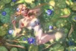  1girl blonde_hair breasts butterfly cleavage dress flower highres lily_pad olga_narhova partially_submerged princess_zelda solo the_legend_of_zelda the_legend_of_zelda:_breath_of_the_wild water wet wet_clothes wet_dress white_dress 