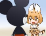  animal_ears bow bowtie disney fur_collar kemono_friends mickey_mouse mouse_ears multicolored_hair personification serval_(kemono_friends) serval_ears serval_print serval_tail smile tagme tail two-tone_hair 