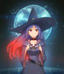  1girl belt blue_hair cakefriend choker collarbone glasses glasses_removed hat highres little_witch_academia long_hair long_sleeves looking_at_viewer multicolored_hair redhead shiny_chariot smile solo spoilers two-tone_hair ursula_(little_witch_academia) wide_sleeves witch_hat 