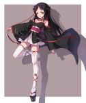  1girl bare_shoulders black_hair bridal_gauntlets brown_eyes full_body highres japanese_clothes long_hair machine-doll_wa_kizutsukanai off_shoulder platform_clogs solo thigh-highs yaya_(machine-doll) zyl 